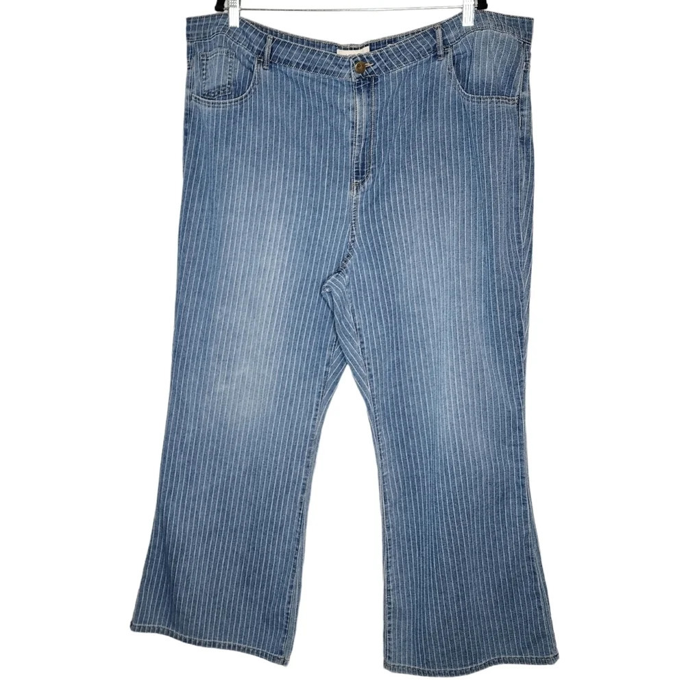 LOGO by Lori Goldstein blue stripe flare jeans.  Women's size 26W.
